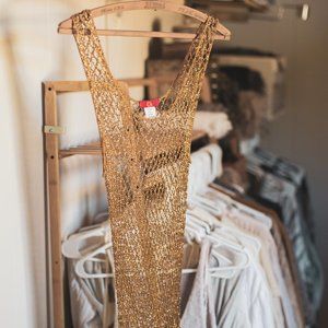 Gold Beaded Mesh Tank - One Size